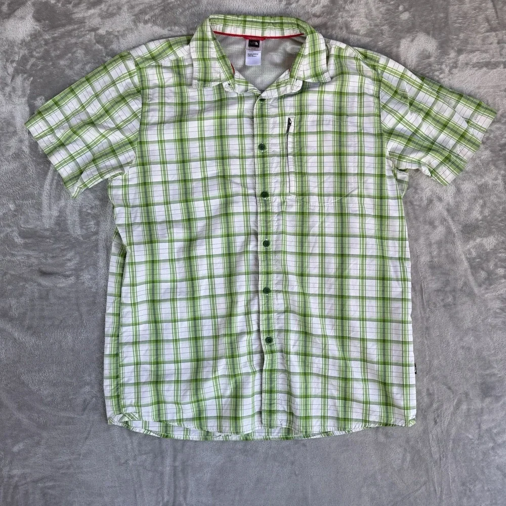 The North Face Shirt Mens XL Green Plaid Button Up Short Sleeve Hiking Fishing